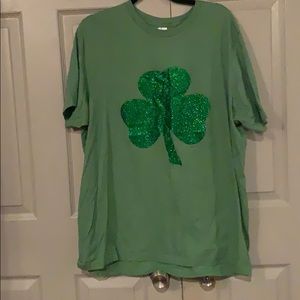 Green T-Shirt with Green Glitter Shamrock